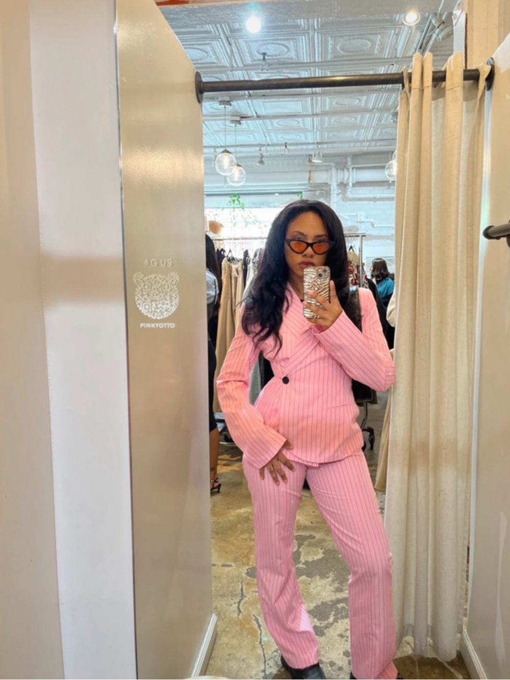 ASOS Pink Pinstripe Tailored Pantsuit - Picture 4 of 6